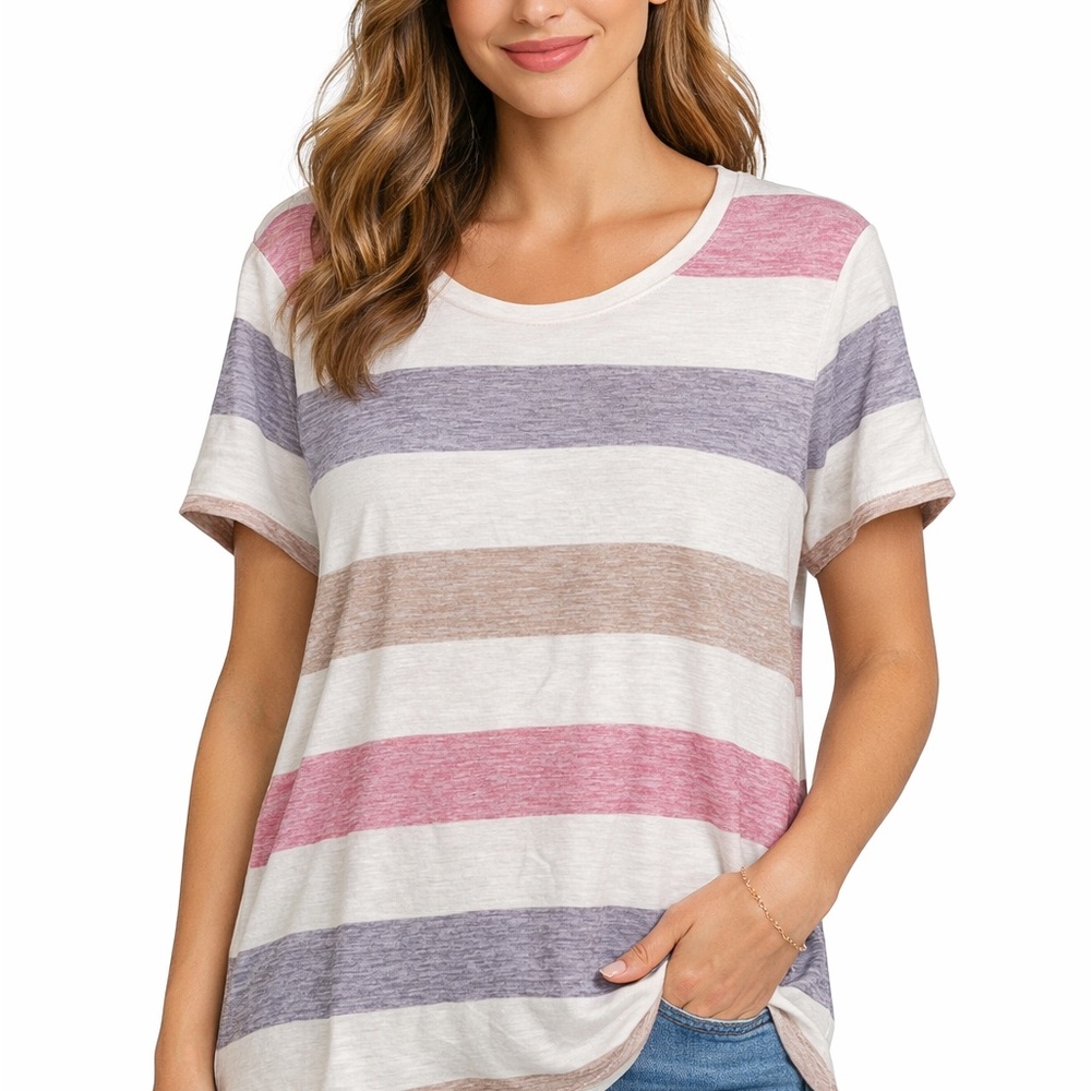 Universal Thread Multicolor Striped Short Sleeve … - image 2